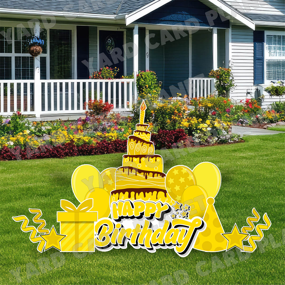 Yellow Happy Birthday EZ Quick Sign and Birthday Essentials Yard Card Flair Set