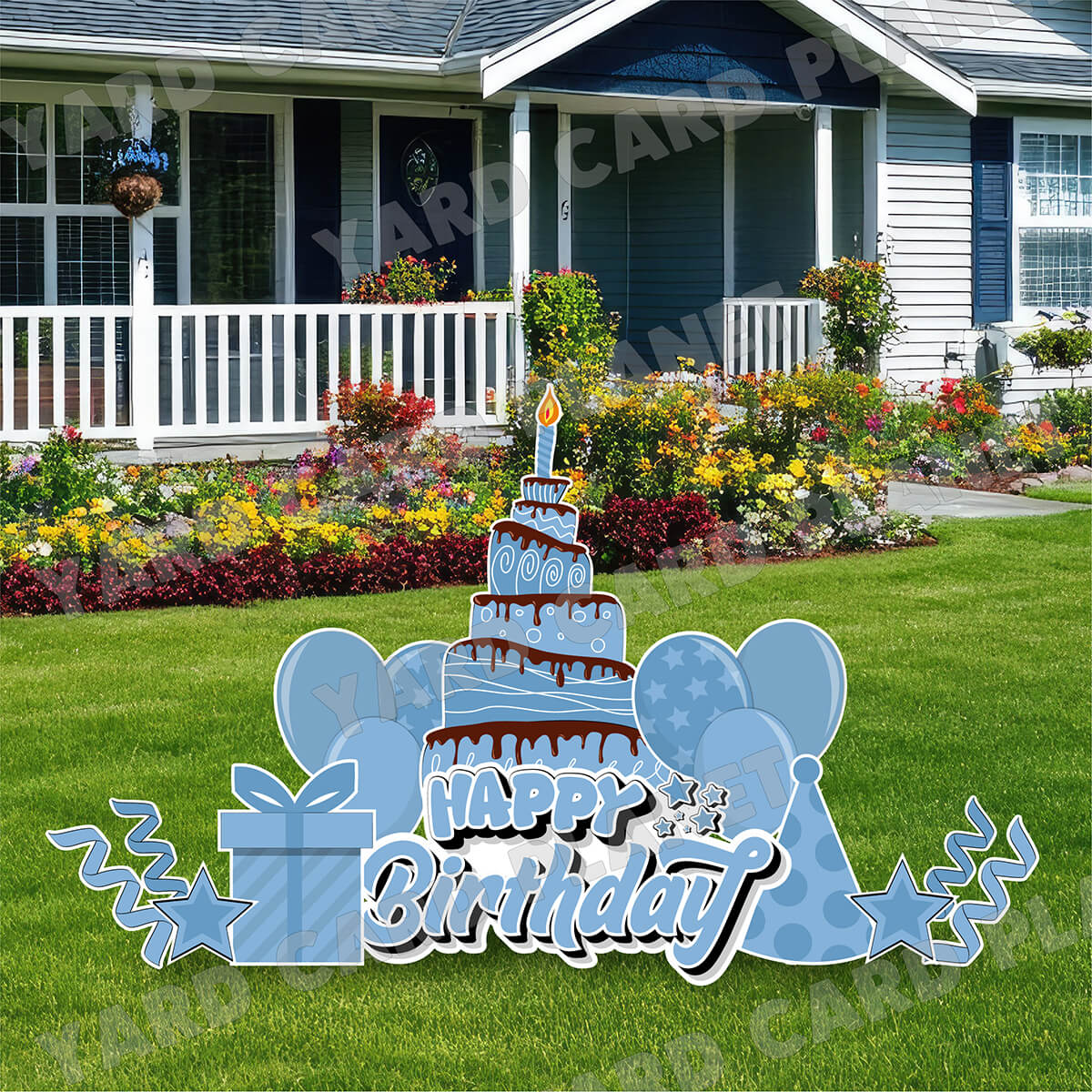 Baby Blue Happy Birthday EZ Quick Sign and Birthday Essentials Yard Card Flair Set