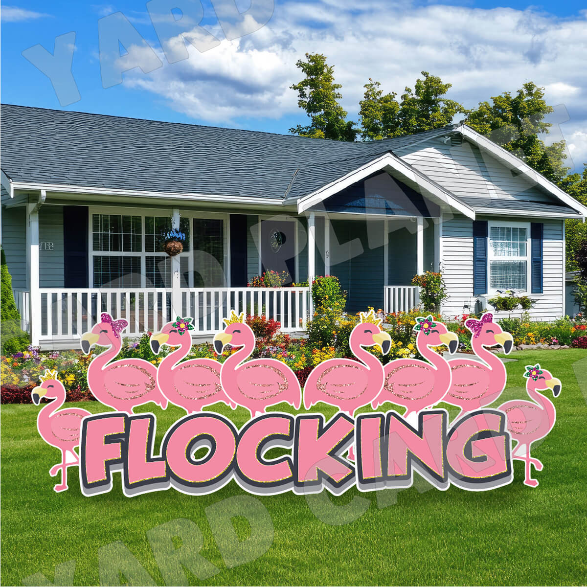 Flocked or Flocking EZ Quick Set and Flamingos Yard Card Flair Set