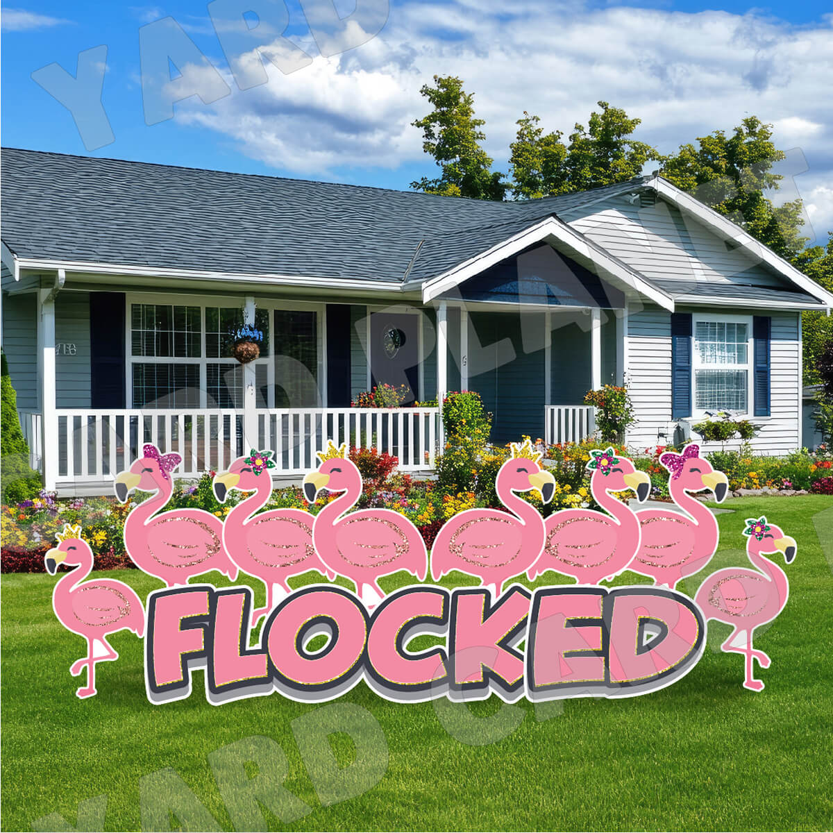 Flocked or Flocking EZ Quick Set and Flamingos Yard Card Flair Set