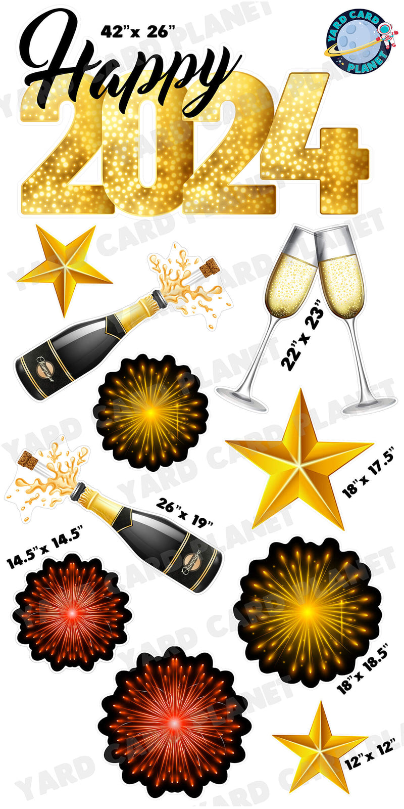 Happy 2024 New Year EZ Quick Sign and Yard Card Flair Set