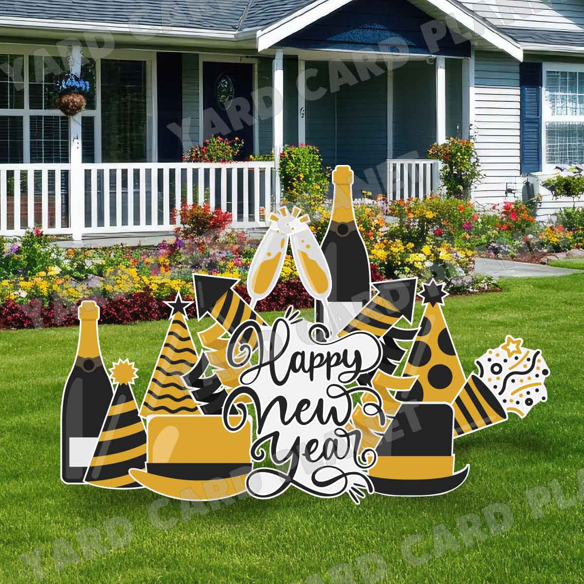 Happy New Year Script Sign and Yard Card Flair Set