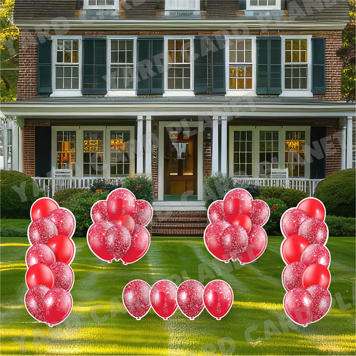 Red Glitter Balloon Towers, Bouquets and Singles Yard Card Set