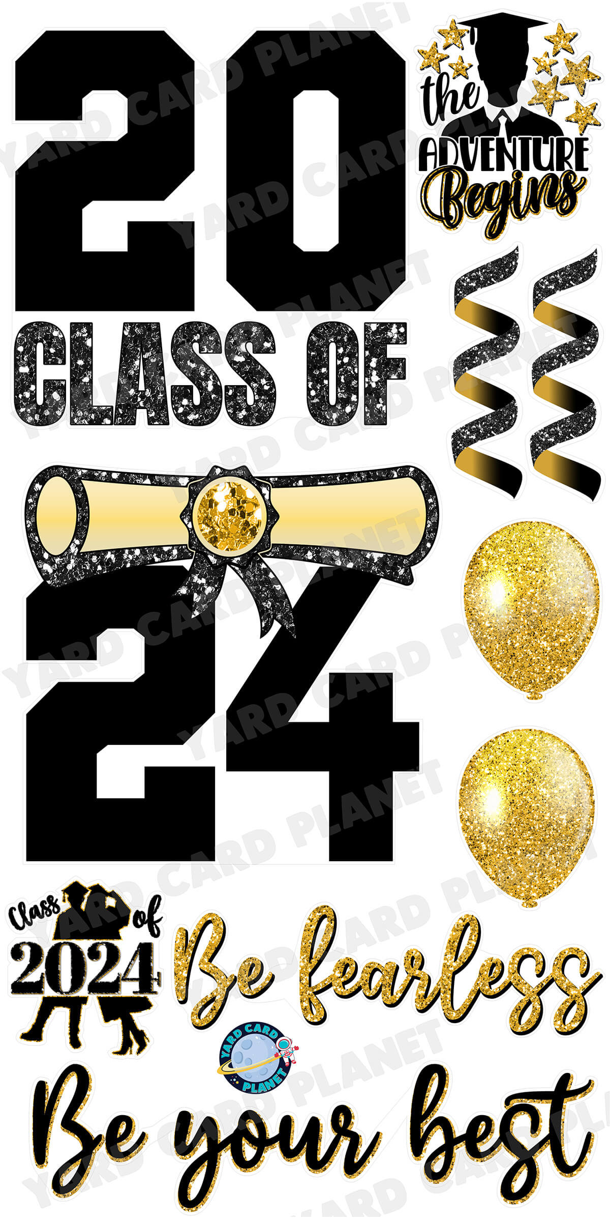 Boy/Girl Grads with cheapest Flair Black & Gold Half Sheet Yard Cards