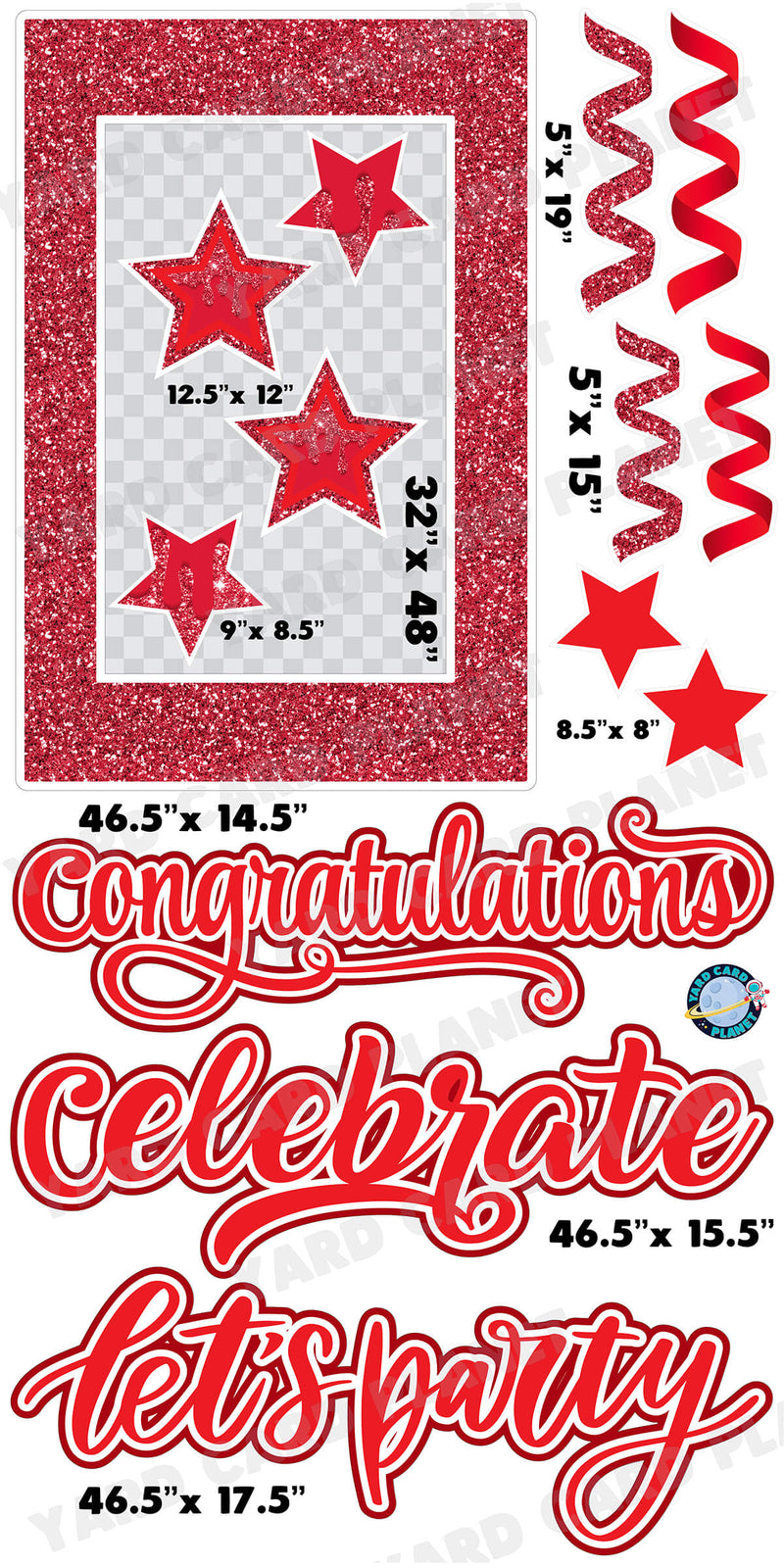 Red Glitter Multi Purpose EZ Frame with Interchangeable Greetings and Matching Yard Card Flair Set