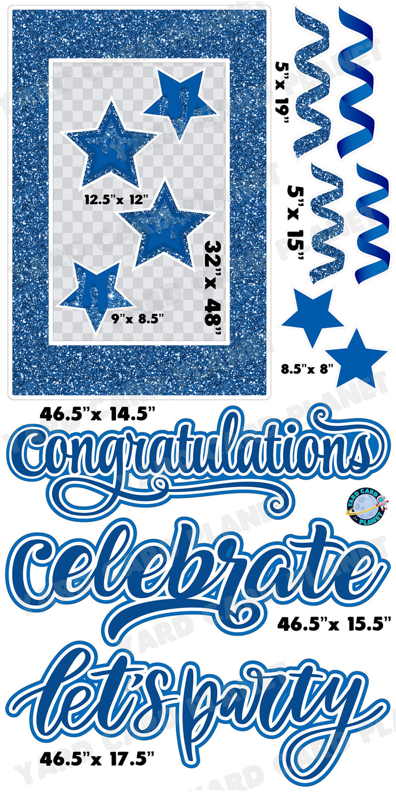 Blue Glitter Multi Purpose EZ Frame with Interchangeable Greetings and Matching Yard Card Flair Set