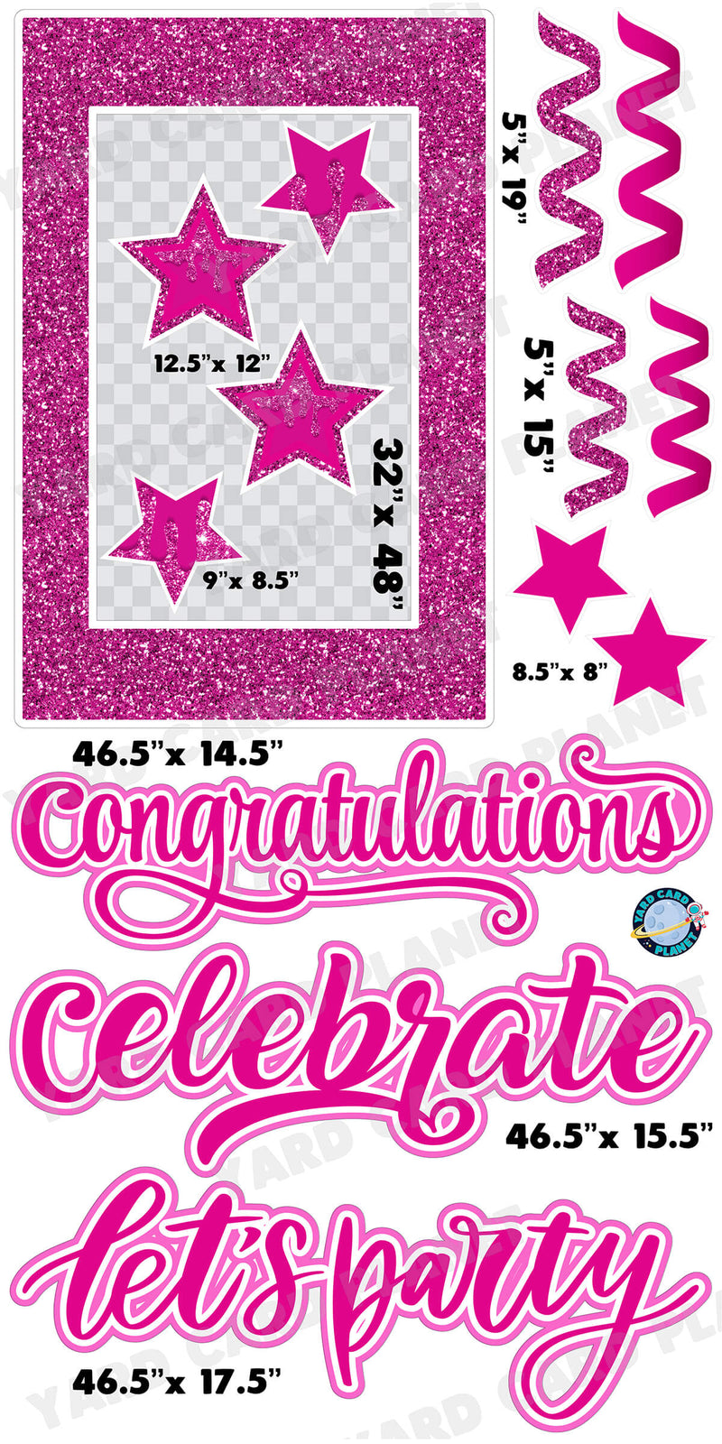 Hot Pink Glitter Multi Purpose EZ Frame with Interchangeable Greetings and Matching Yard Card Flair Set