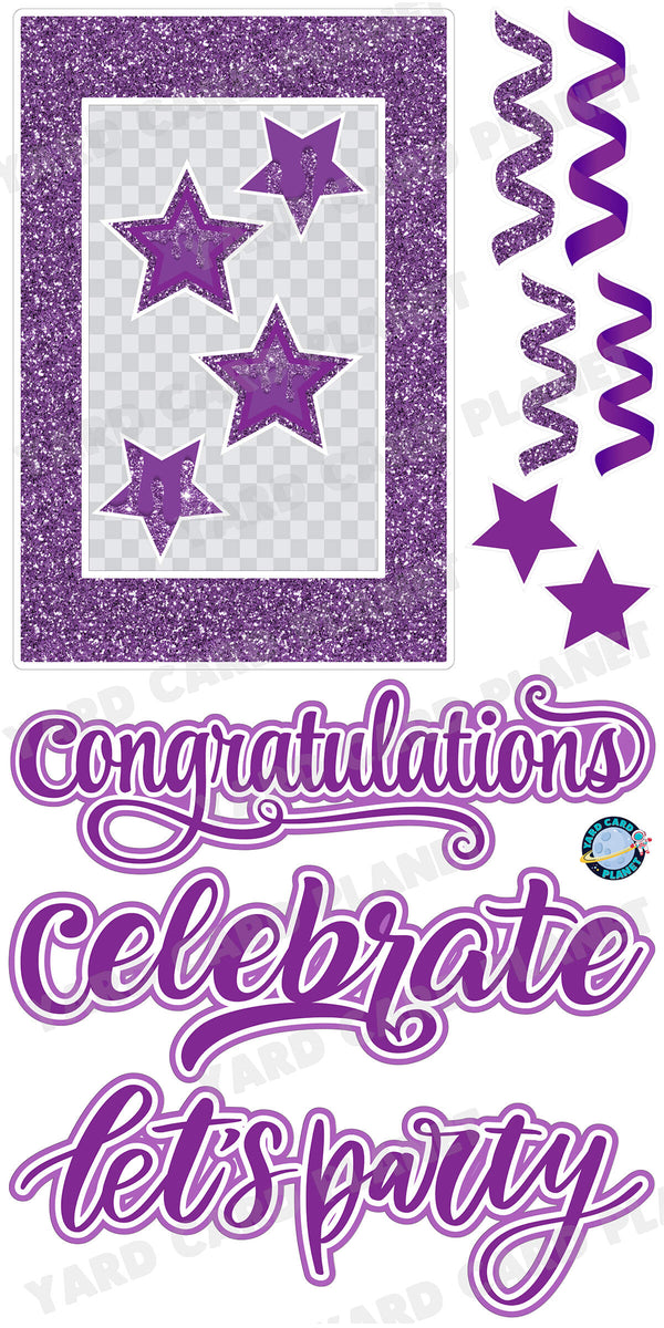 Purple Glitter Multi Purpose EZ Frame with Interchangeable Greetings and Matching Yard Card Flair Set
