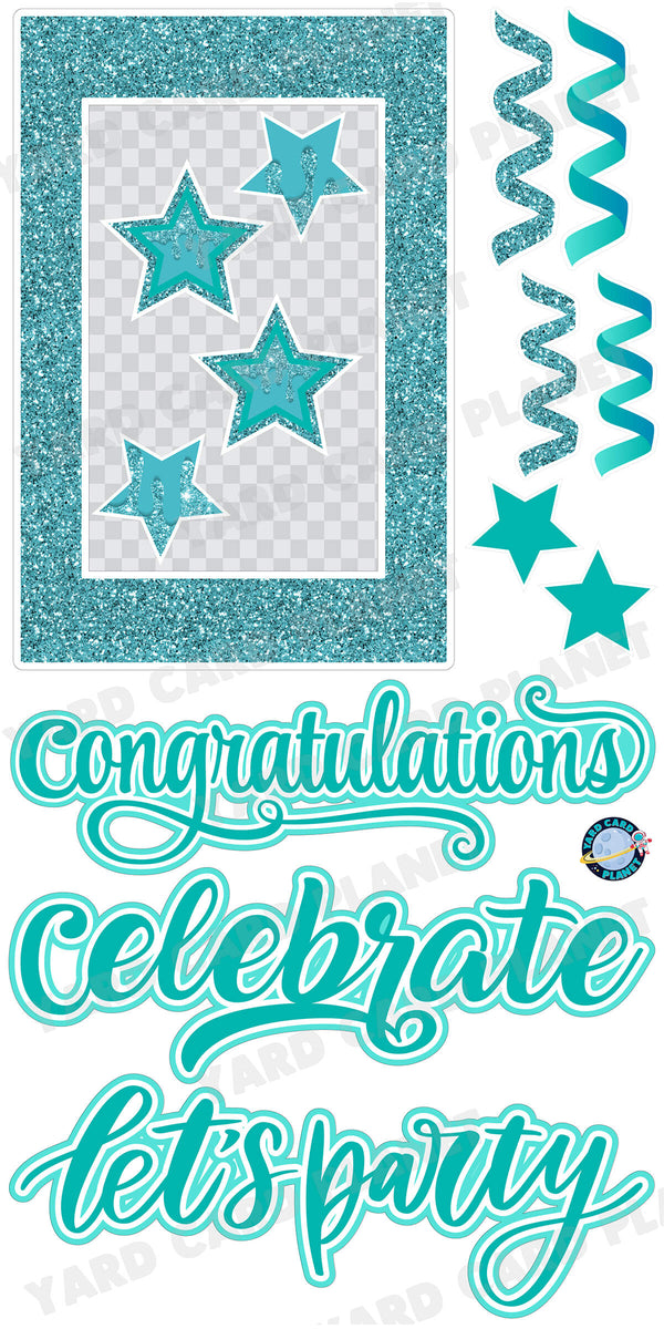 Teal Glitter Multi Purpose EZ Frame with Interchangeable Greetings and Matching Yard Card Flair Set