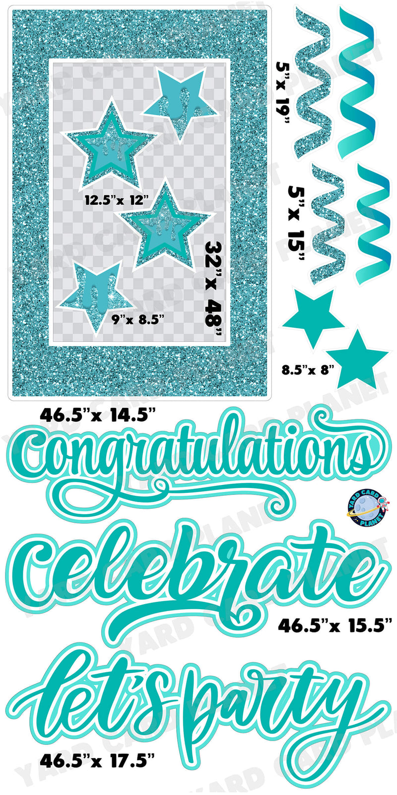 Teal Glitter Multi Purpose EZ Frame with Interchangeable Greetings and Matching Yard Card Flair Set