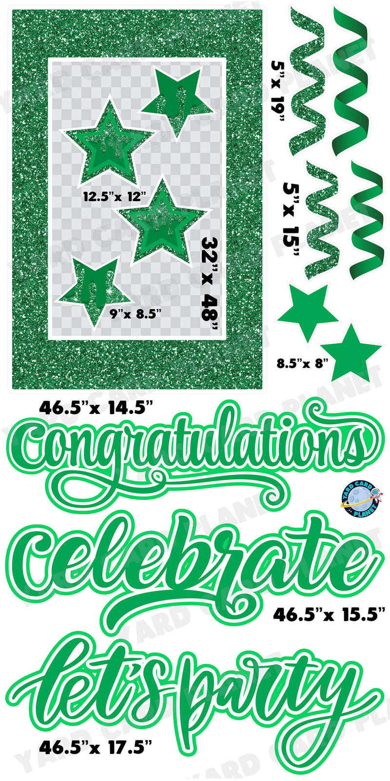 Green Glitter Multi Purpose EZ Frame with Interchangeable Greetings and Matching Yard Card Flair Set