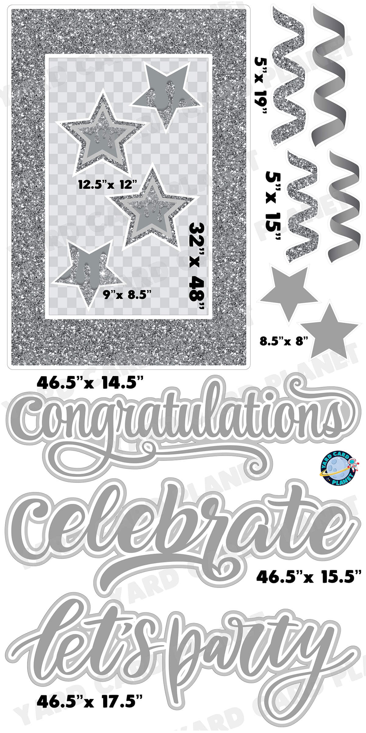 Silver Glitter Multi Purpose EZ Frame with Interchangeable Greetings and Matching Yard Card Flair Set