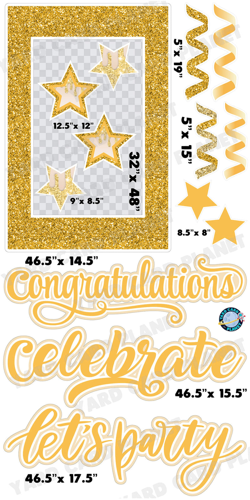 Gold Glitter Multi Purpose EZ Frame with Interchangeable Greetings and Matching Yard Card Flair Set