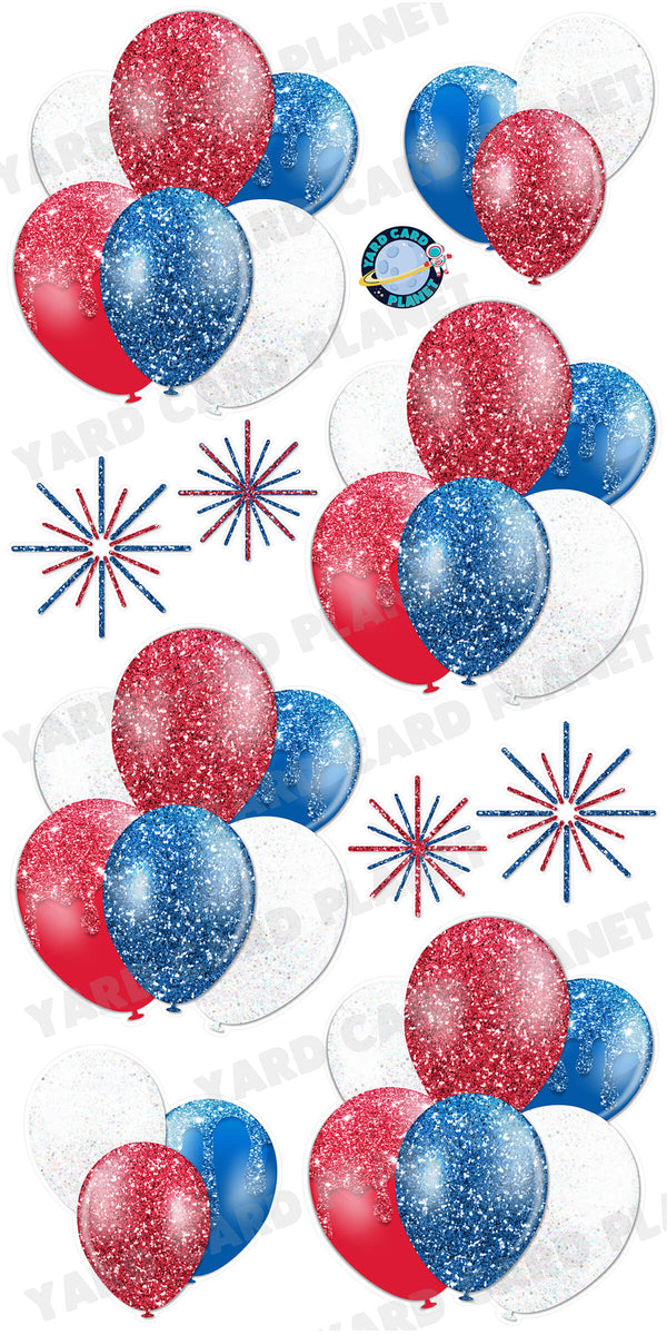 Red, White and Blue Glitter Balloon Bouquets and Starbursts Yard Card Set