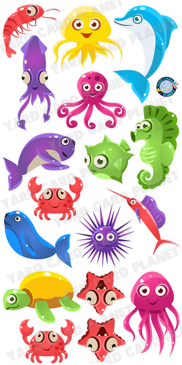 Silly Eyed Sea Animals Yard Card Flair Set