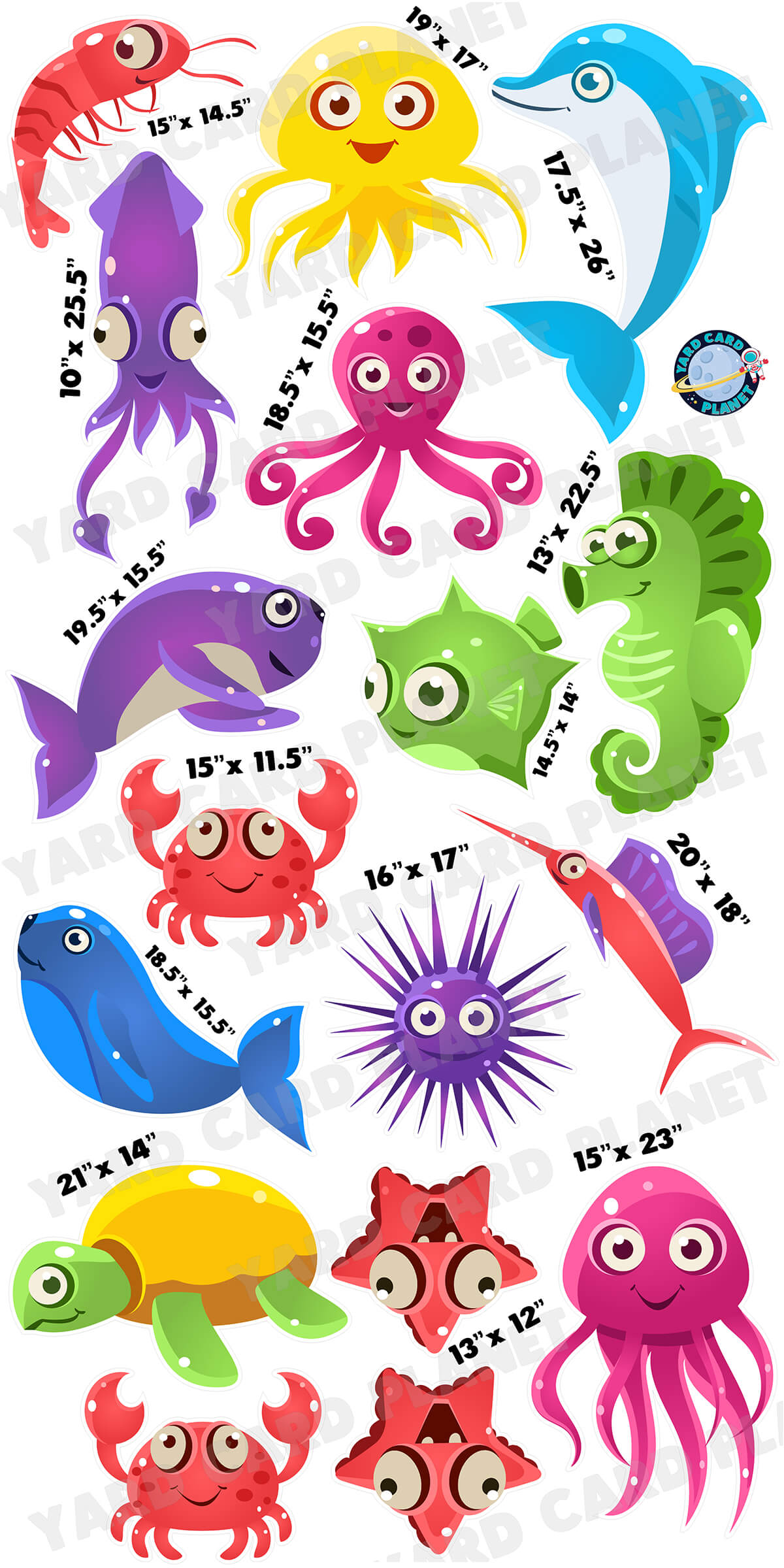 Silly Eyed Sea Animals Yard Card Flair Set