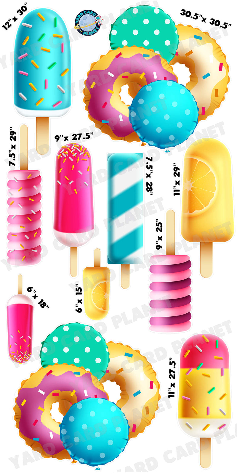 Popsicles and Sweet Treat Balloons Yard Card Flair Set