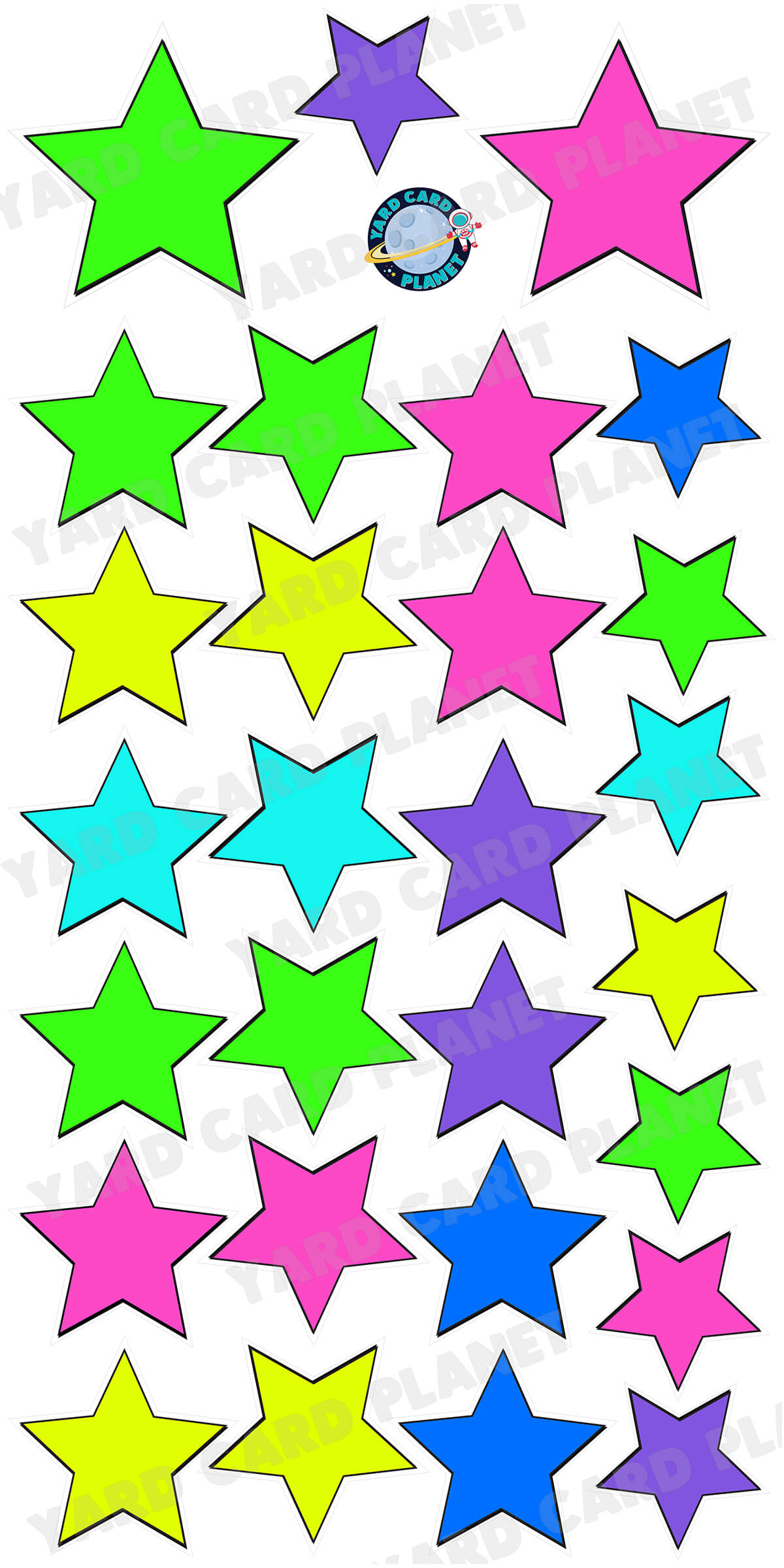 Neon Colorful Solid Outlined Stars Yard Card Flair Set