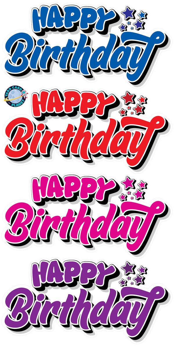 Happy Birthday EZ Quick Signs in Solid Blue, Red, Hot Pink and Purple Yard Card Set