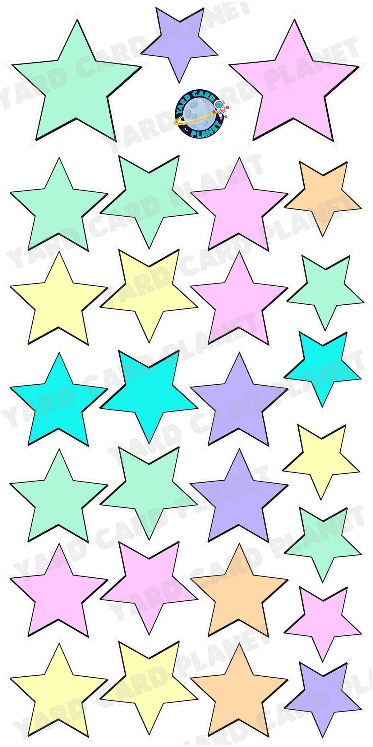 Pastel Colorful Solid Outlined Stars Yard Card Flair Set