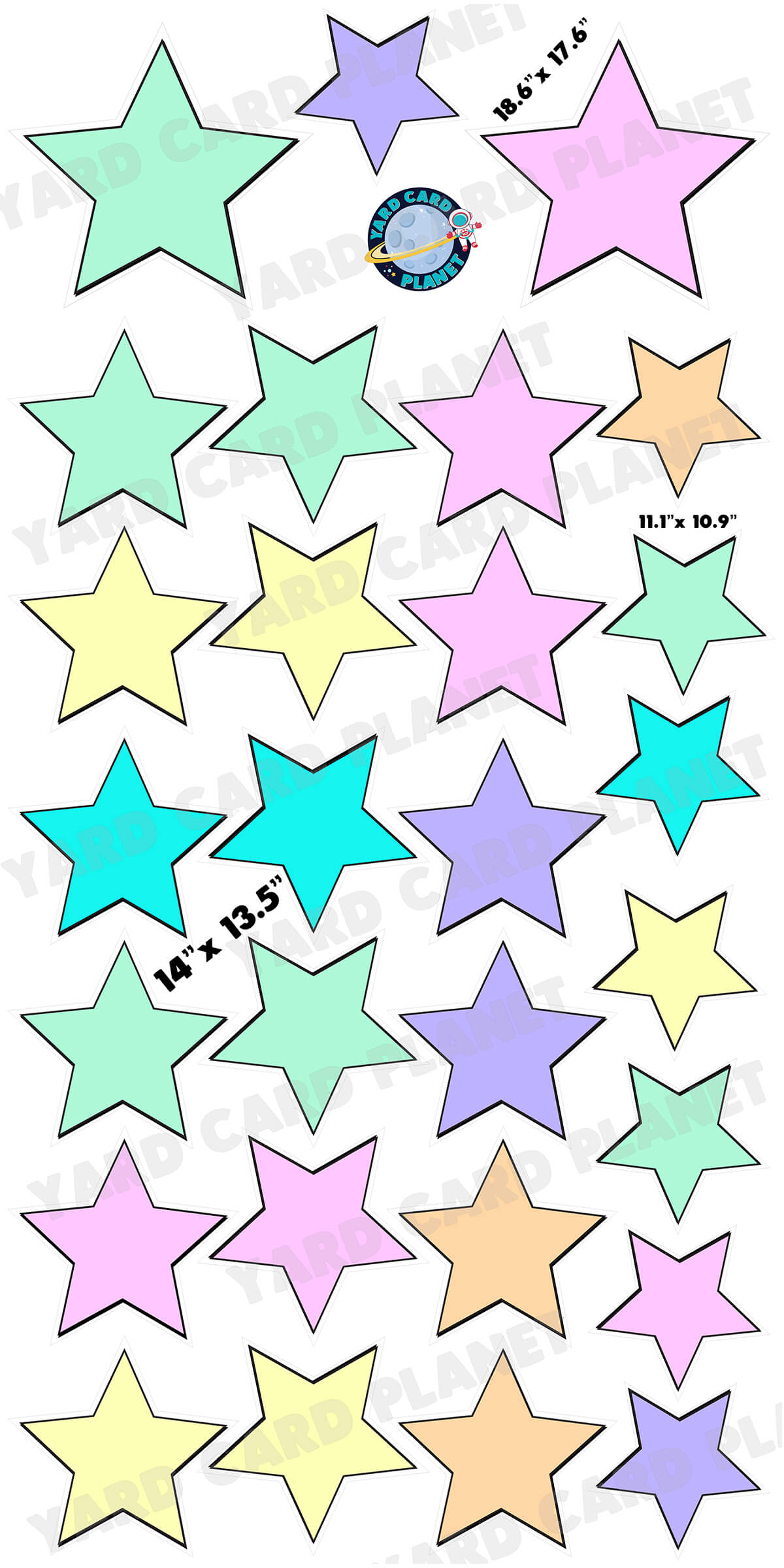 Pastel Colorful Solid Outlined Stars Yard Card Flair Set