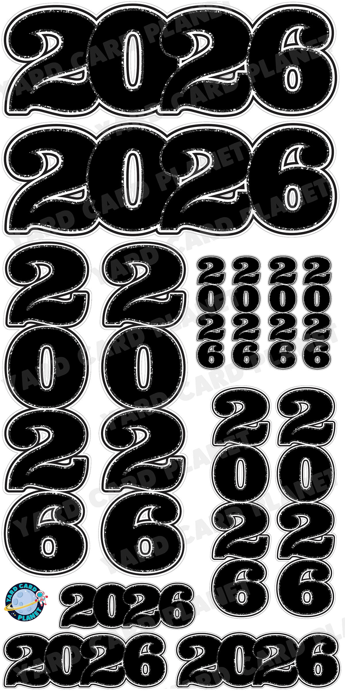 Black Solid with Glitter Pattern Trim 2026 EZ Quick Signs and Towers Yard Card Set