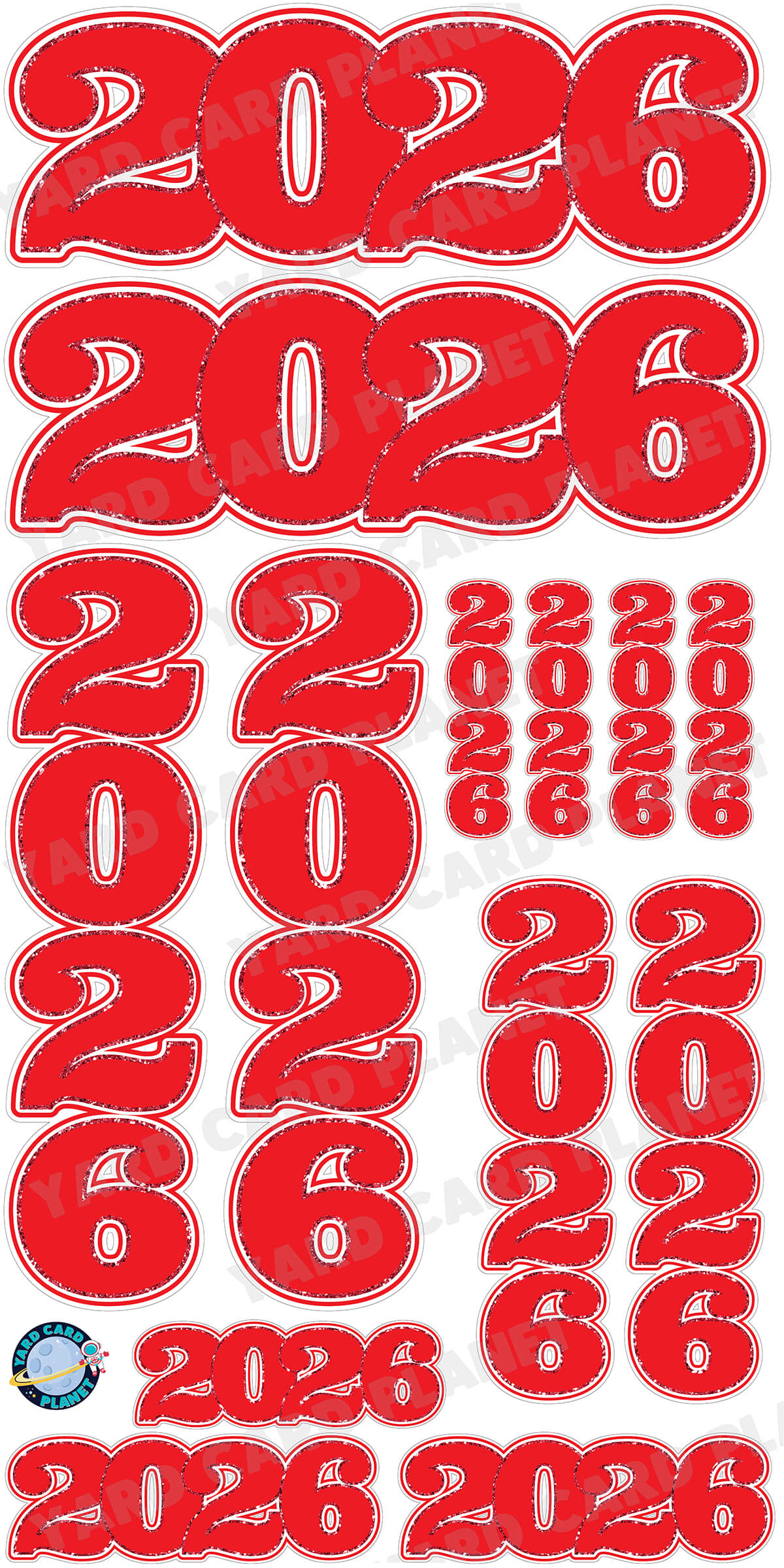 Red Solid with Glitter Pattern Trim 2026 EZ Quick Signs and Towers Yard Card Set