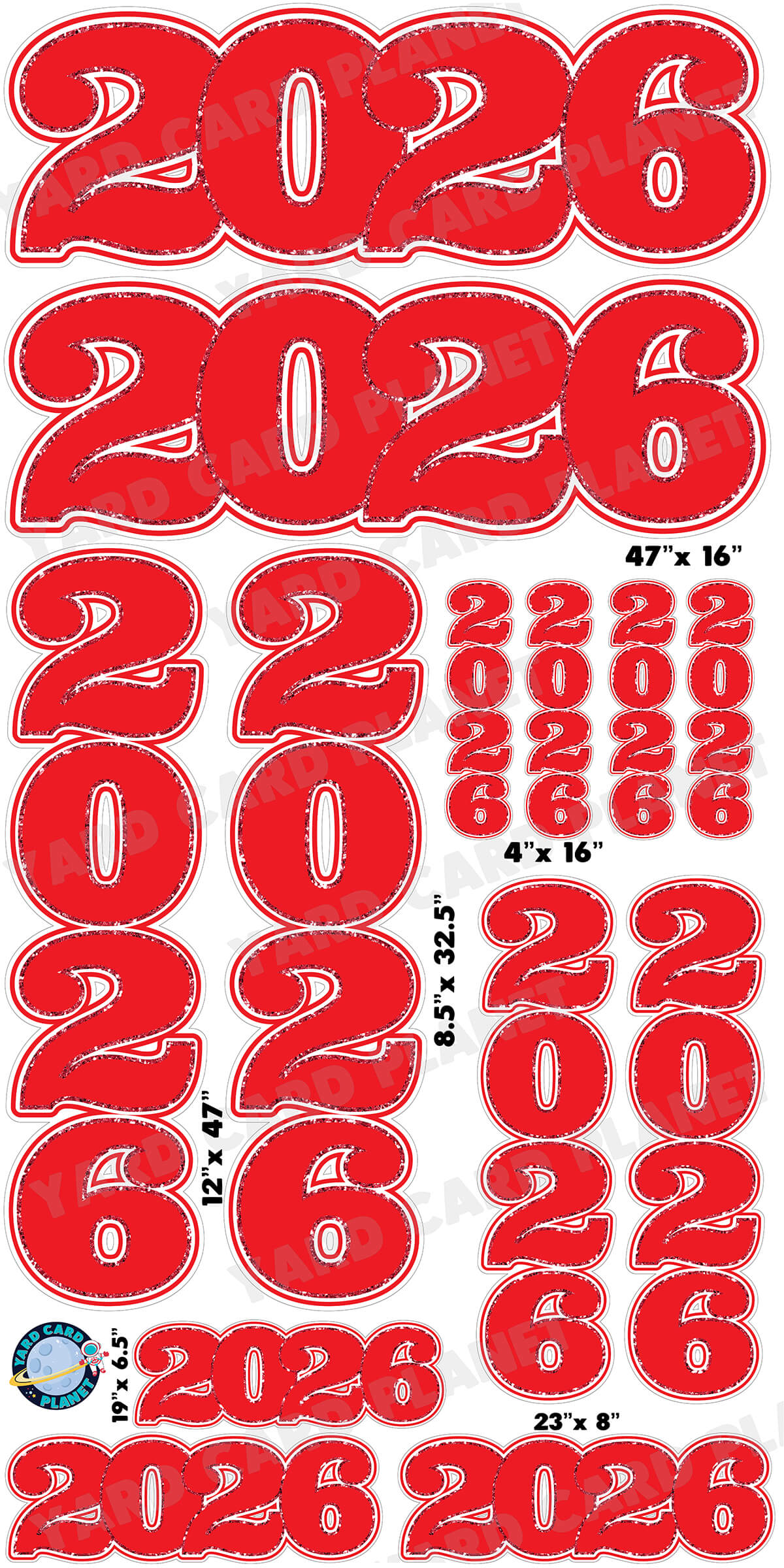 Red Solid with Glitter Pattern Trim 2026 EZ Quick Signs and Towers Yard Card Set