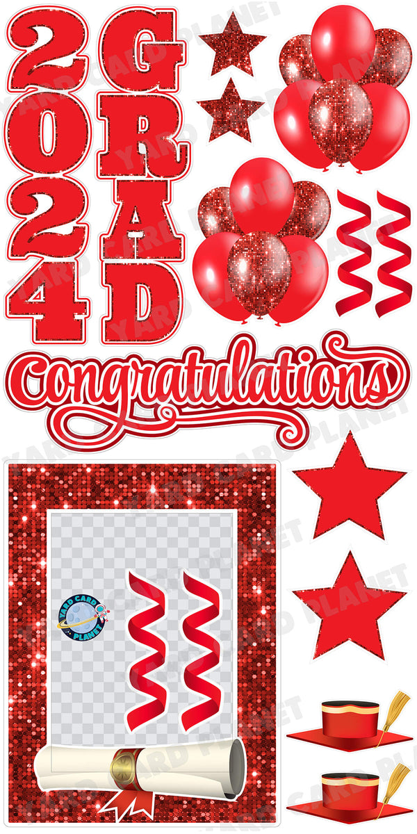 Red Solid and Sequin Pattern 2024 EZ Quick Frame, EZ Quick Sign and Towers Yard Card Flair Set