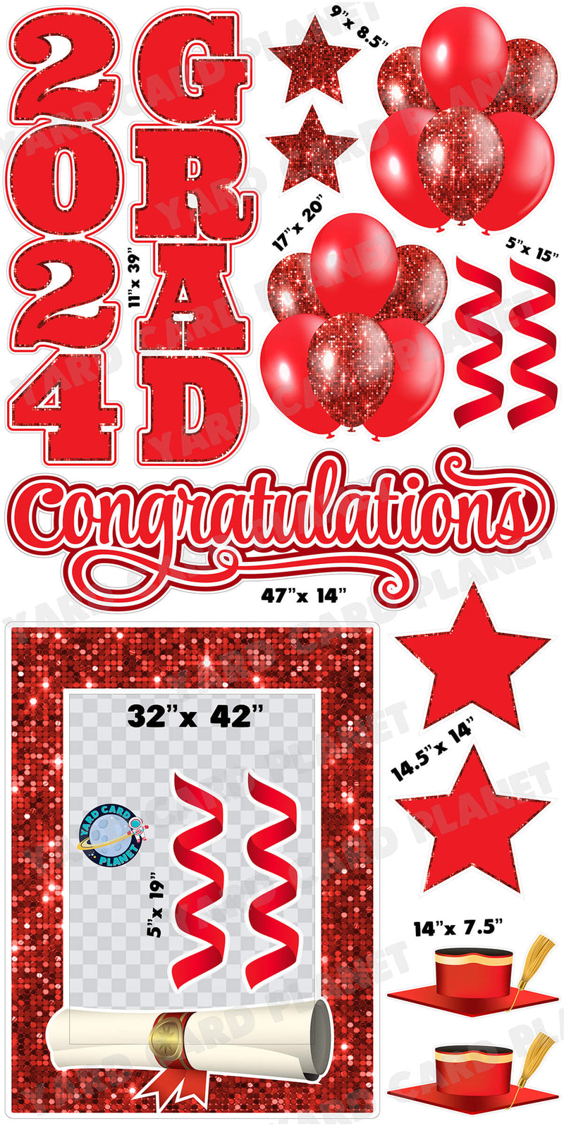 Red Solid and Sequin Pattern 2024 EZ Quick Frame, EZ Quick Sign and Towers Yard Card Flair Set