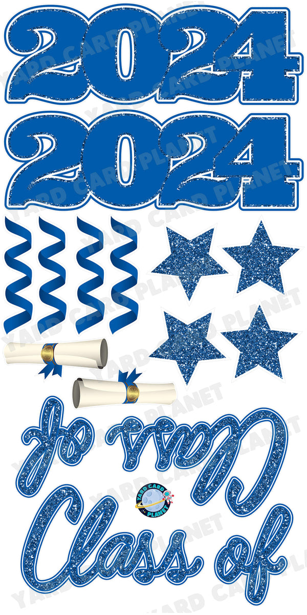 Blue Glitter Pattern Class of 2024 EZ Quick Set and Yard Card Flair Set