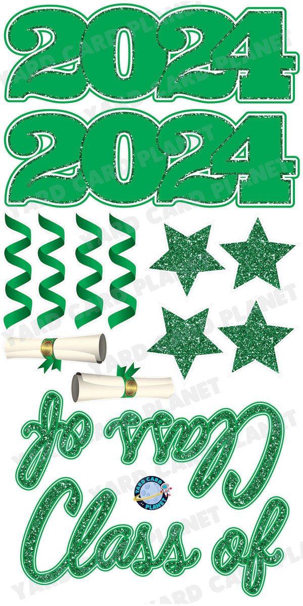 Green Glitter Pattern Class of 2024 EZ Quick Set and Yard Card Flair Set