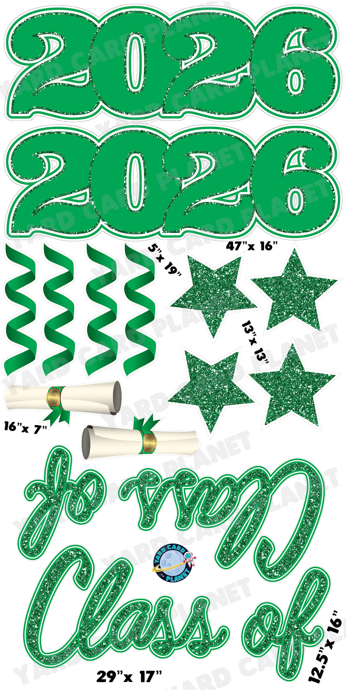 Green Glitter Pattern Class of 2026 EZ Quick Set and Yard Card Flair Set