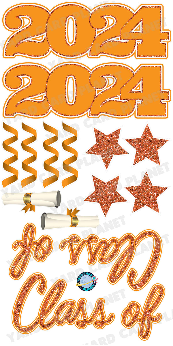 Orange Glitter Pattern Class of 2024 EZ Quick Set and Yard Card Flair Set