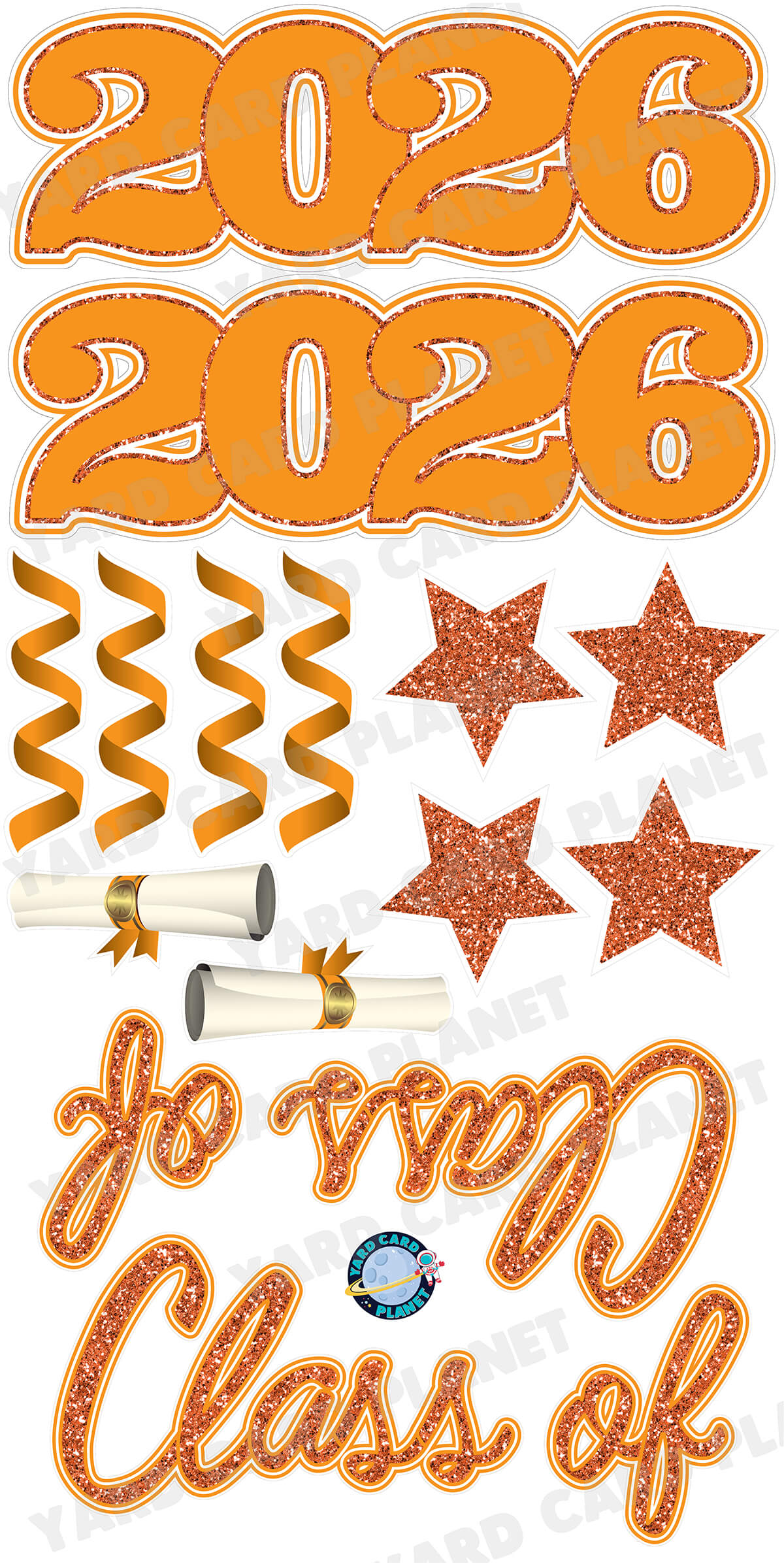 Orange Glitter Pattern Class of 2026 EZ Quick Set and Yard Card Flair Set