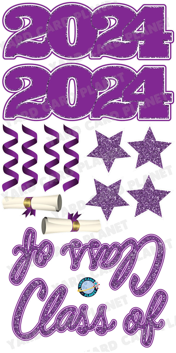 Purple Glitter Pattern Class of 2024 EZ Quick Set and Yard Card Flair Set