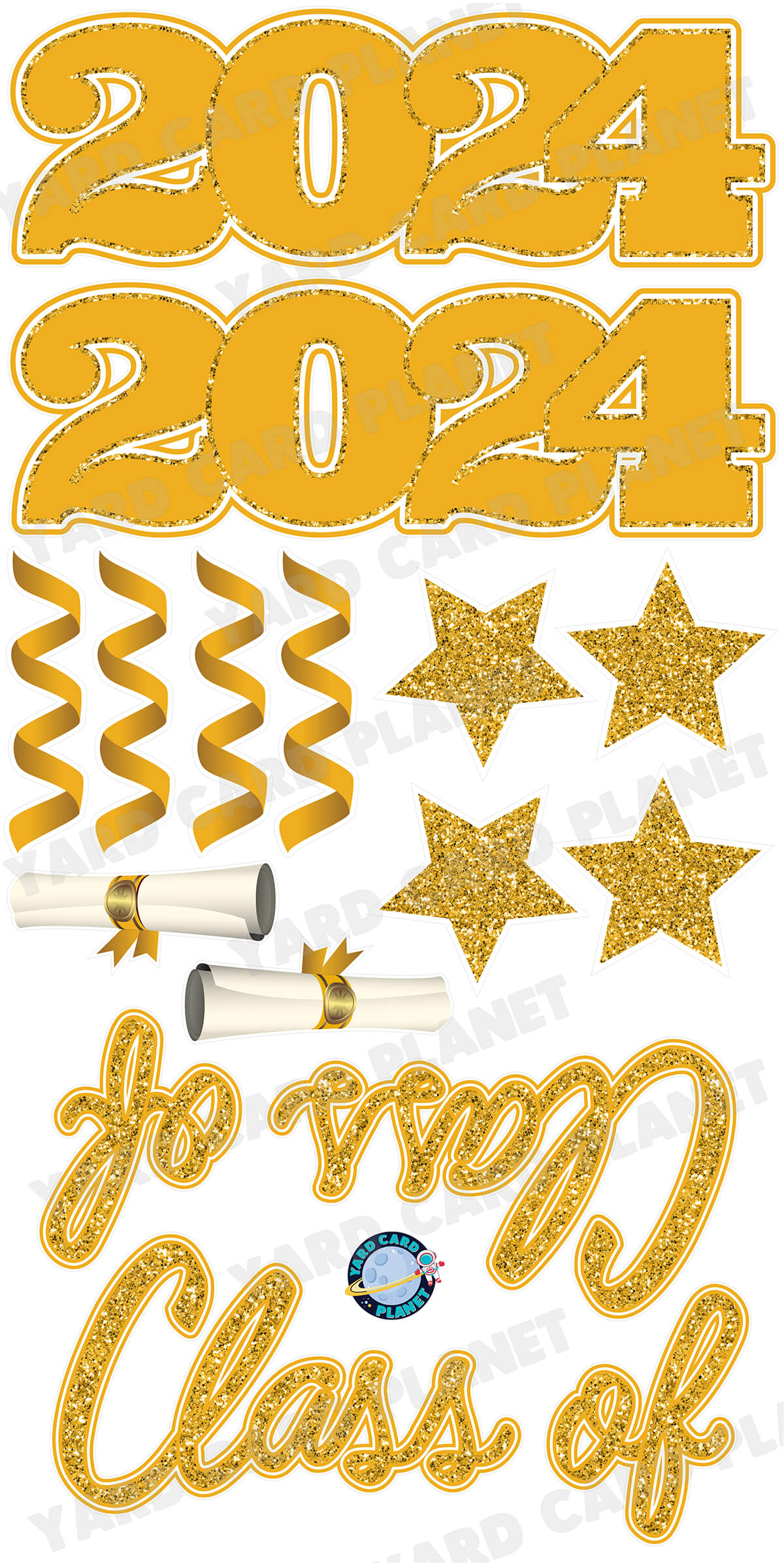 Gold Glitter Pattern Class of 2024 EZ Quick Set and Yard Card Flair Set