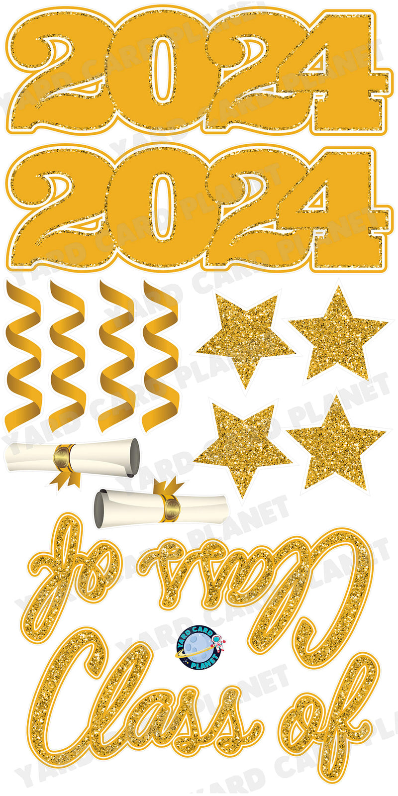 Gold Glitter Pattern Class of 2024 EZ Quick Set and Yard Card Flair Set