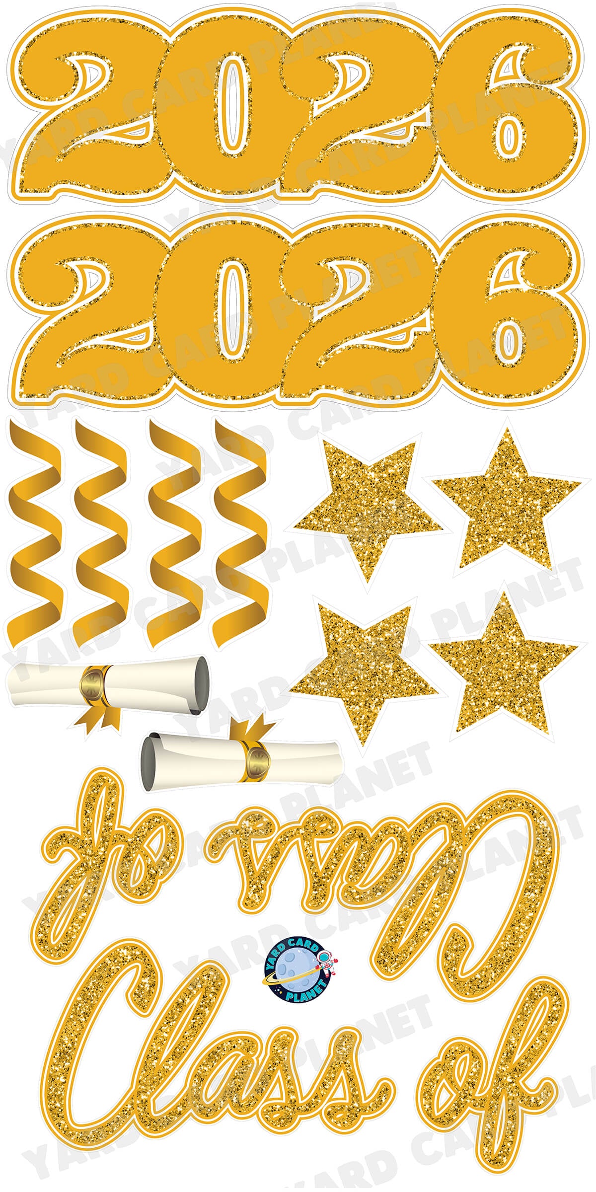 Gold Glitter Pattern Class of 2026 EZ Quick Set and Yard Card Flair Set