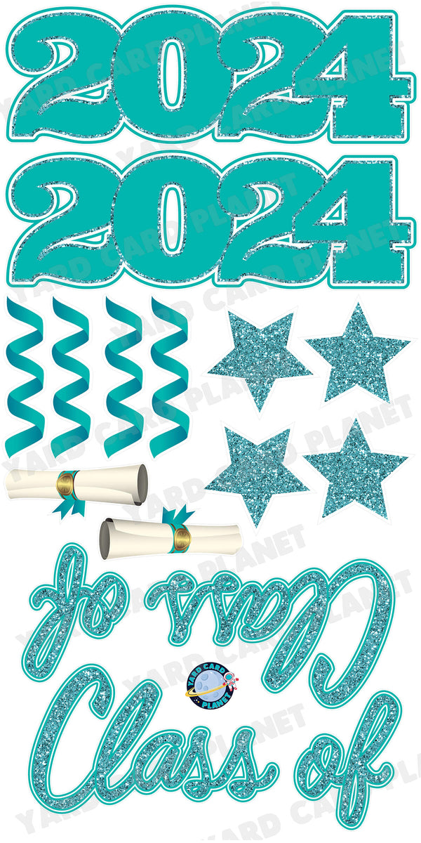 Teal Glitter Pattern Class of 2024 EZ Quick Set and Yard Card Flair Set