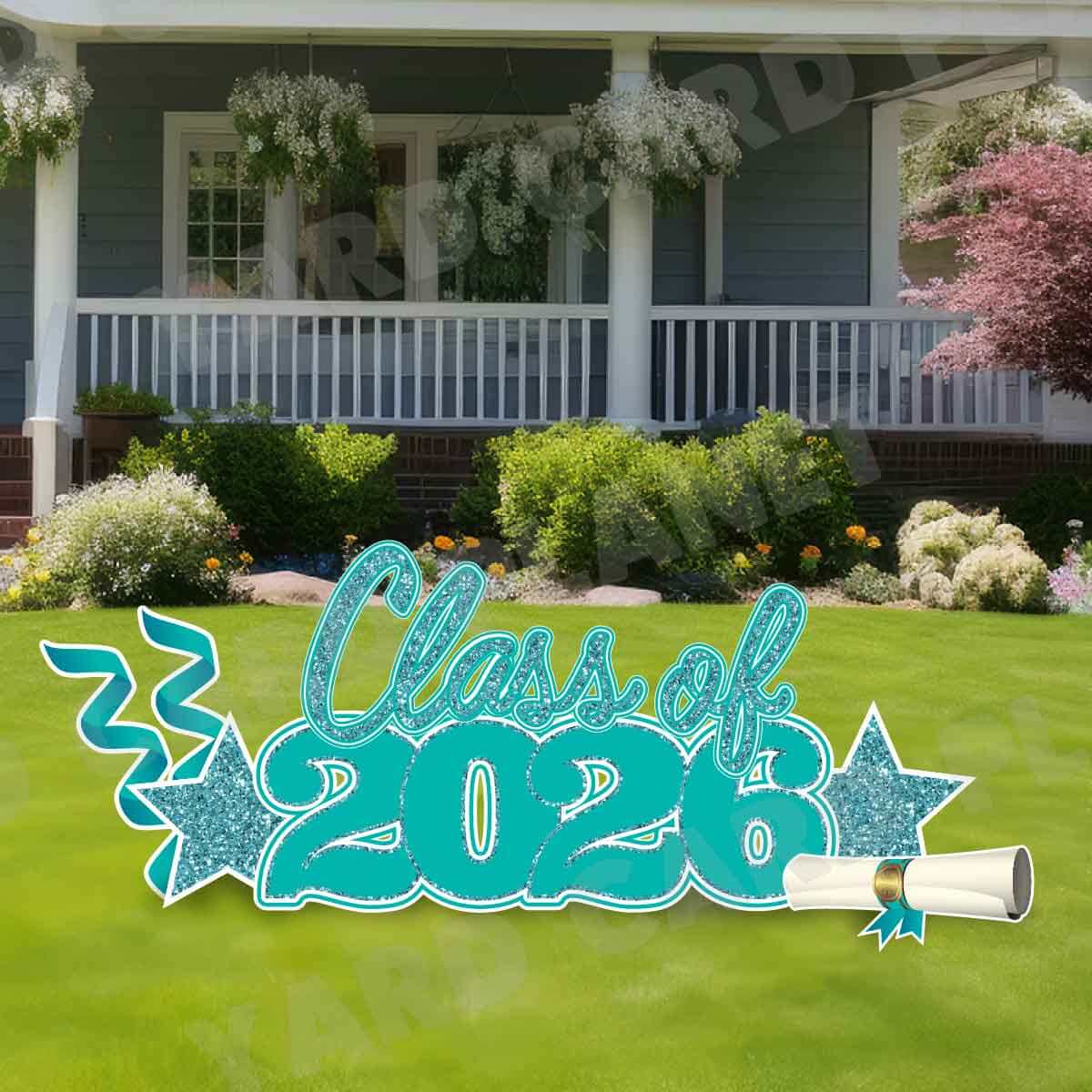 Teal Glitter Pattern Class of 2026 EZ Quick Set and Yard Card Flair Set