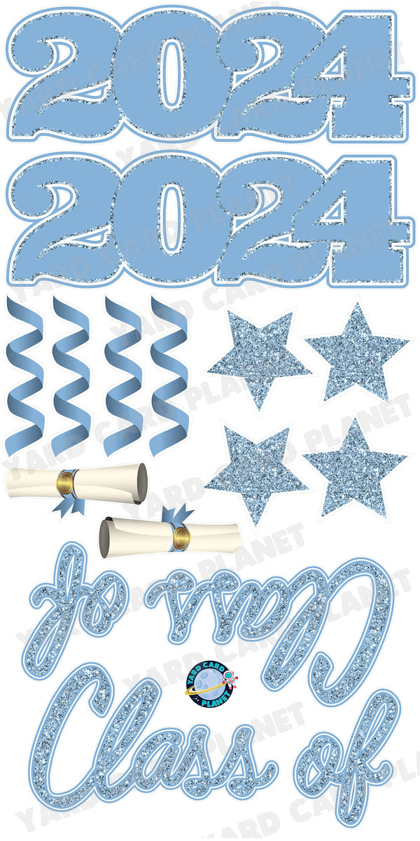 Baby Blue Glitter Pattern Class of 2024 EZ Quick Set and Yard Card Flair Set