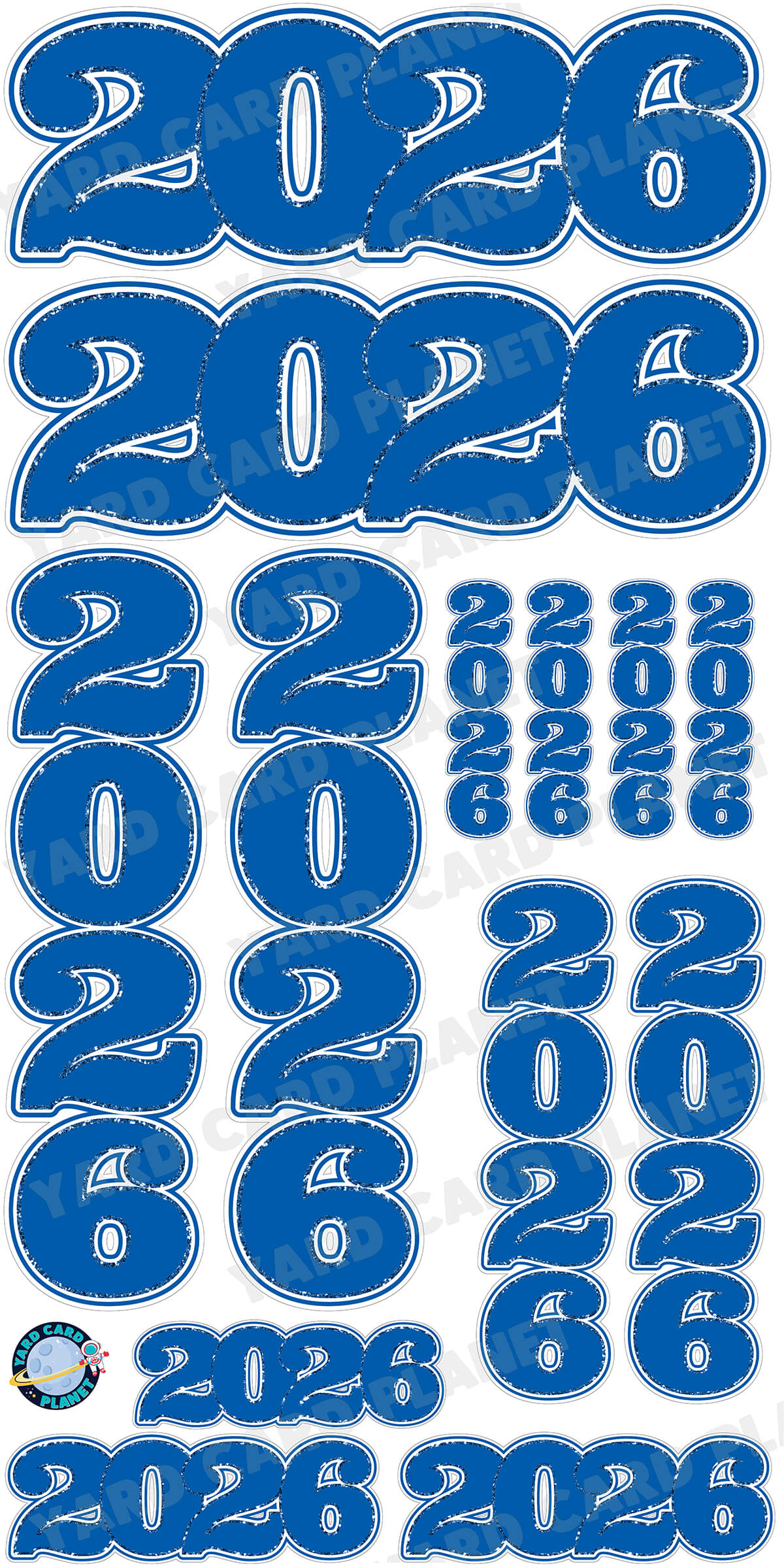 Blue Solid with Glitter Pattern Trim 2026 EZ Quick Signs and Towers Yard Card Set