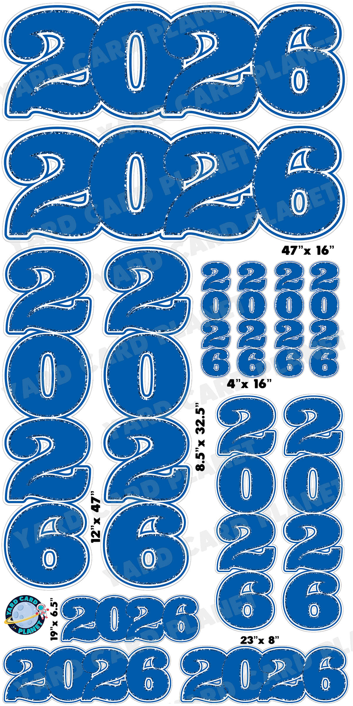 Blue Solid with Glitter Pattern Trim 2026 EZ Quick Signs and Towers Yard Card Set