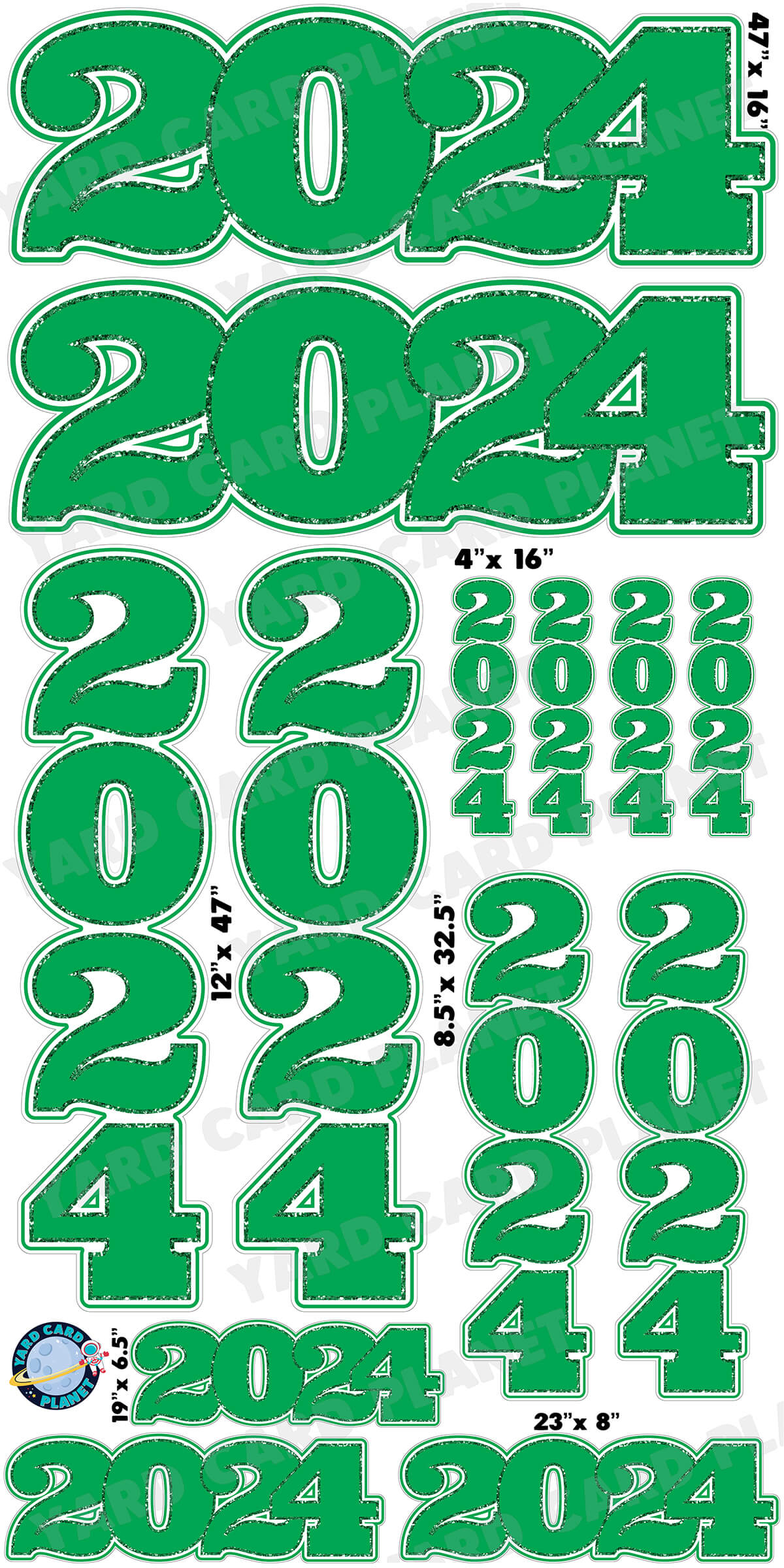 Green Solid with Glitter Pattern Trim 2024 EZ Quick Signs and Towers Yard Card Set