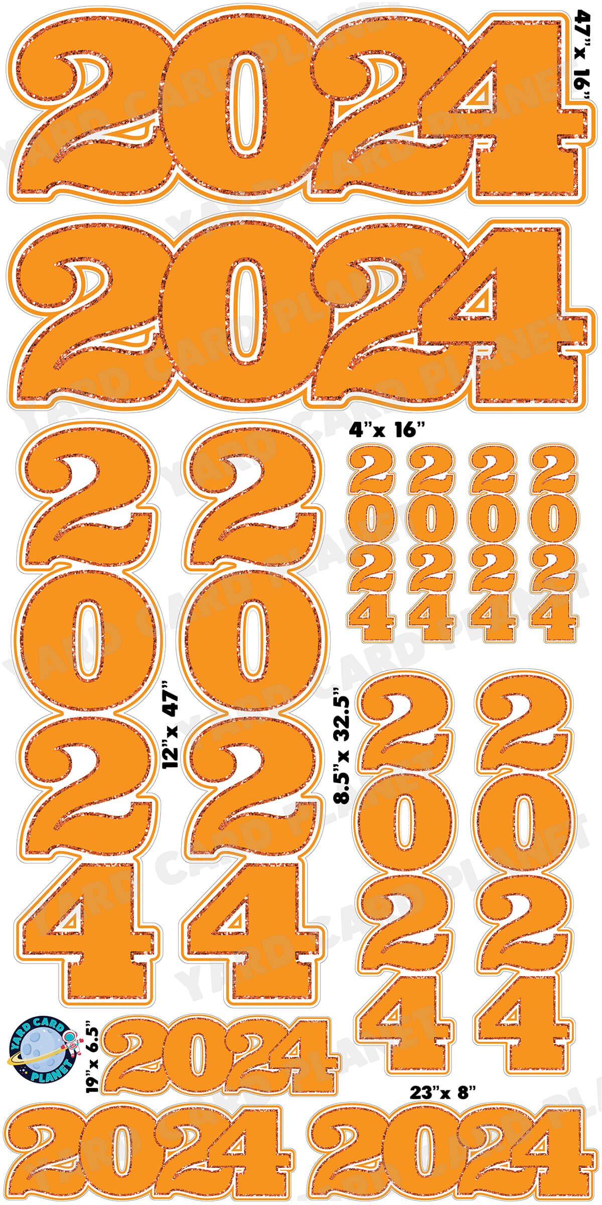 Orange Solid with Glitter Pattern Trim 2024 EZ Quick Signs and Towers Yard Card Set