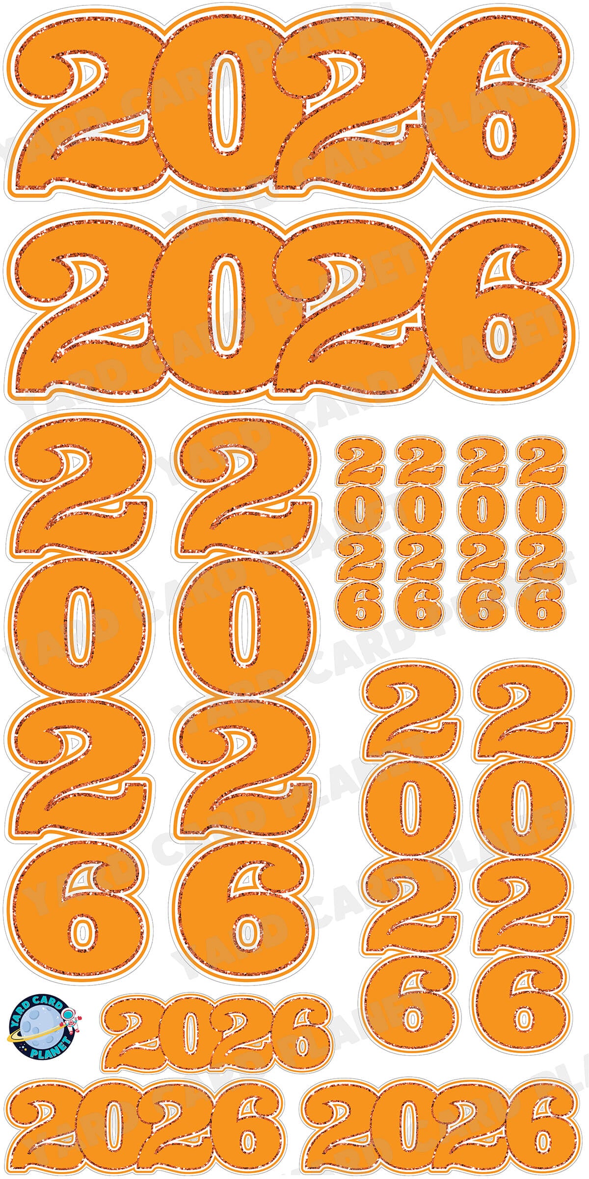 Orange Solid with Glitter Pattern Trim 2026 EZ Quick Signs and Towers Yard Card Set