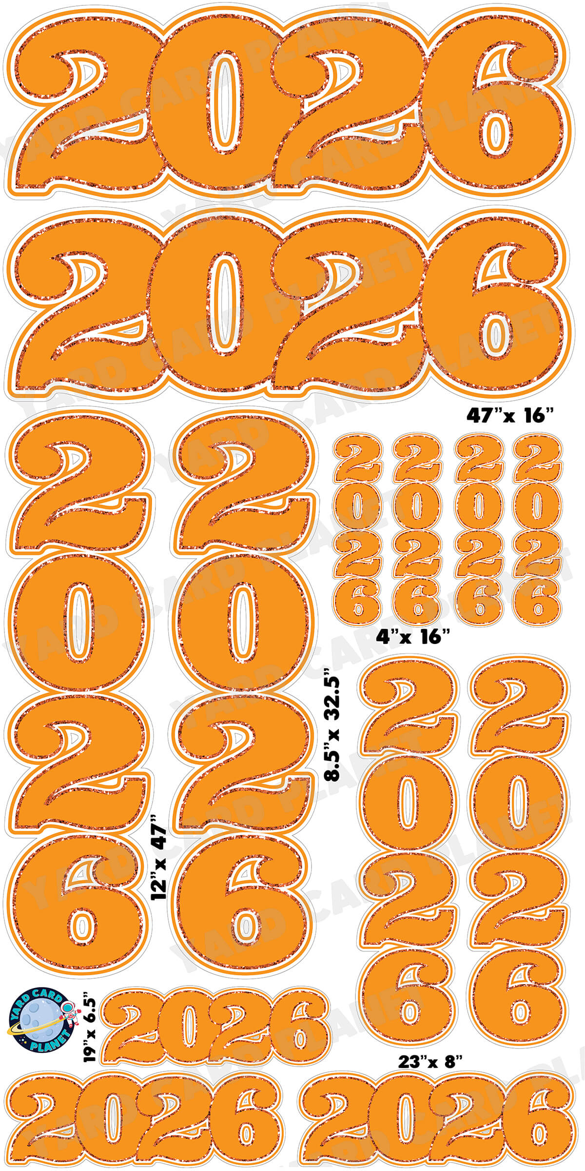 Orange Solid with Glitter Pattern Trim 2026 EZ Quick Signs and Towers Yard Card Set