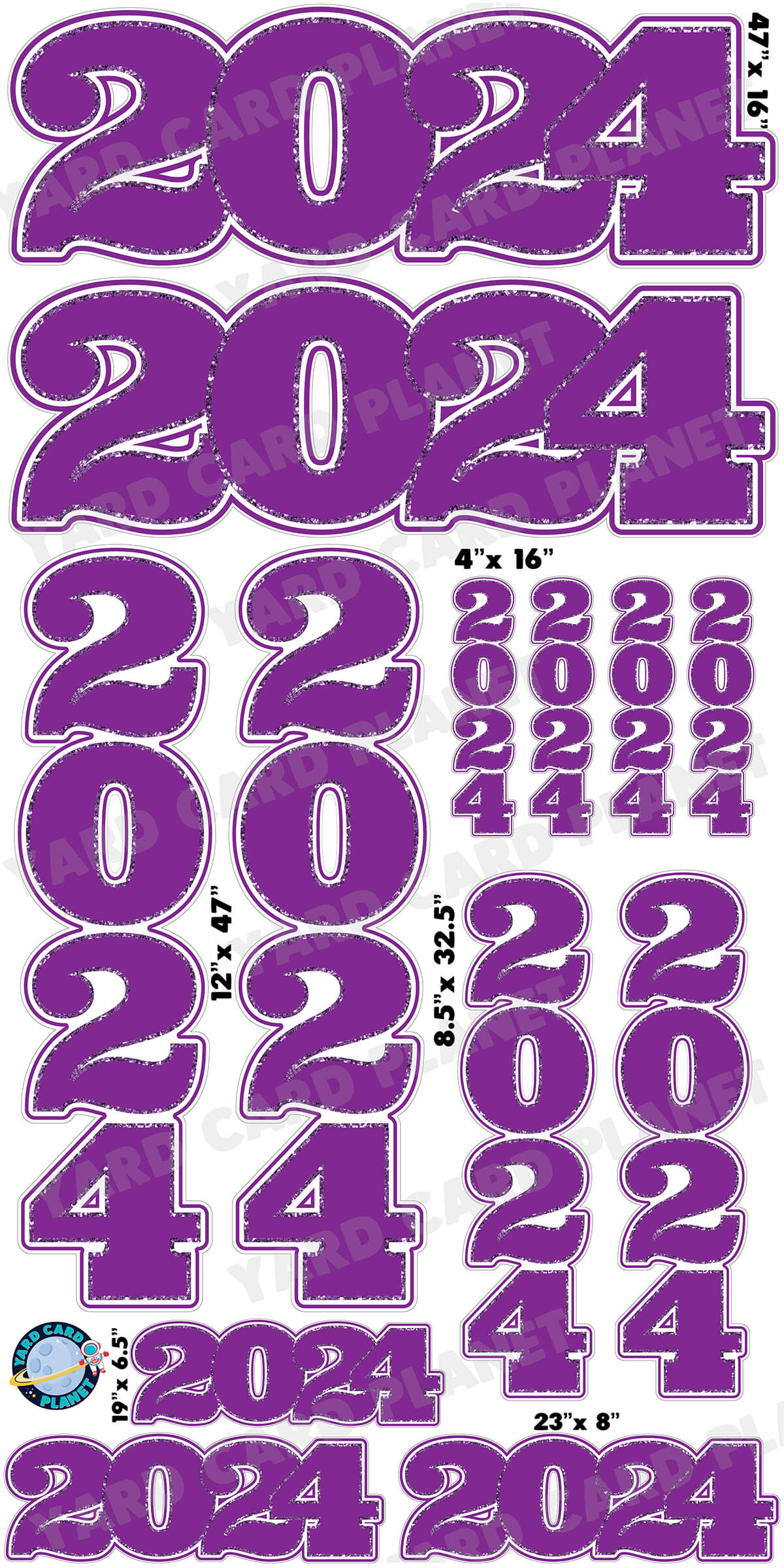 Purple Solid with Glitter Pattern Trim 2024 EZ Quick Signs and Towers Yard Card Set