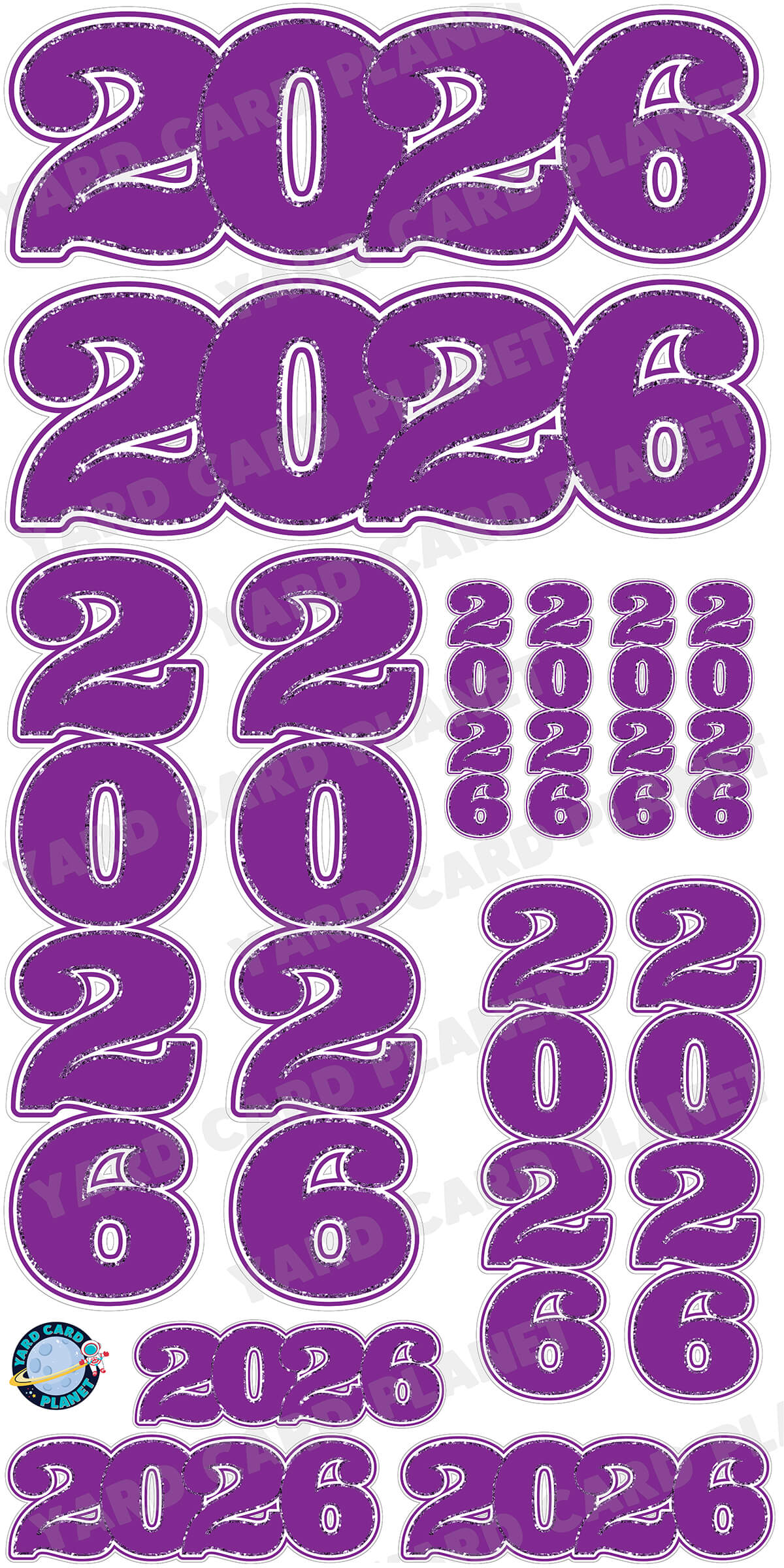 Purple Solid with Glitter Pattern Trim 2026 EZ Quick Signs and Towers Yard Card Set